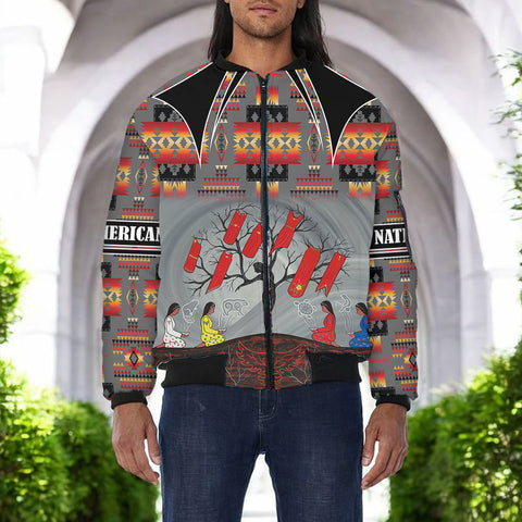 SH251121M11 Animal Souls Native American Bomber Jacket With Sleeve Pocket