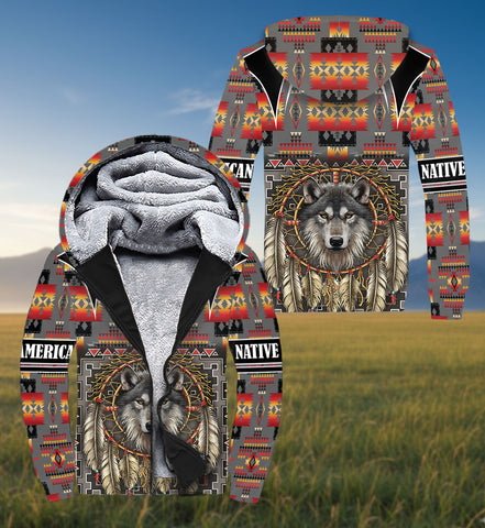 SH251121M12 Wolf Native American 3D Fleece Hoodie