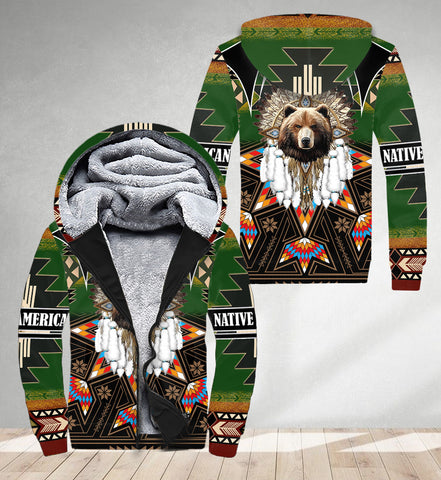 SH251121M16 Bear Native American 3D Fleece Hoodie