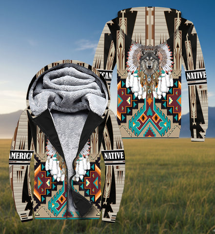 SH251124M07 Wolf Native American 3D Fleece Hoodie