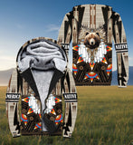 SH251124M08 Bear Native American 3D Fleece Hoodie