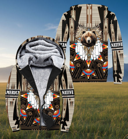 SH251124M08 Bear Native American 3D Fleece Hoodie