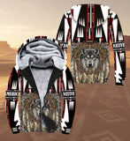 SH251124M09 Wolf Native American 3D Fleece Hoodie