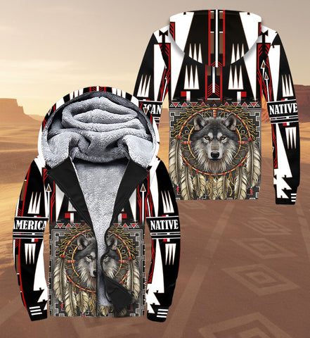 SH251124M09 Wolf Native American 3D Fleece Hoodie