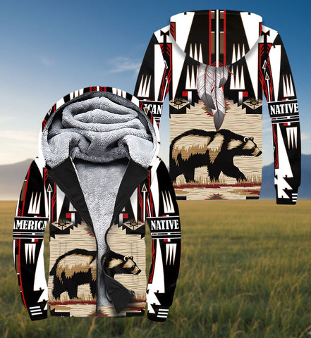 SH251124M11 Bear Native American 3D Fleece Hoodie