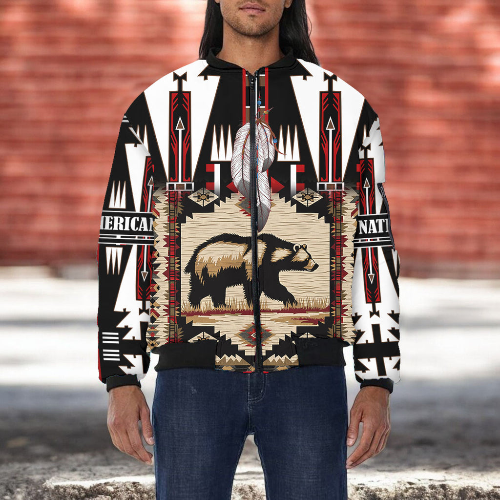 SH251124M11 Bear Native American Bomber Jacket With Sleeve Pocket