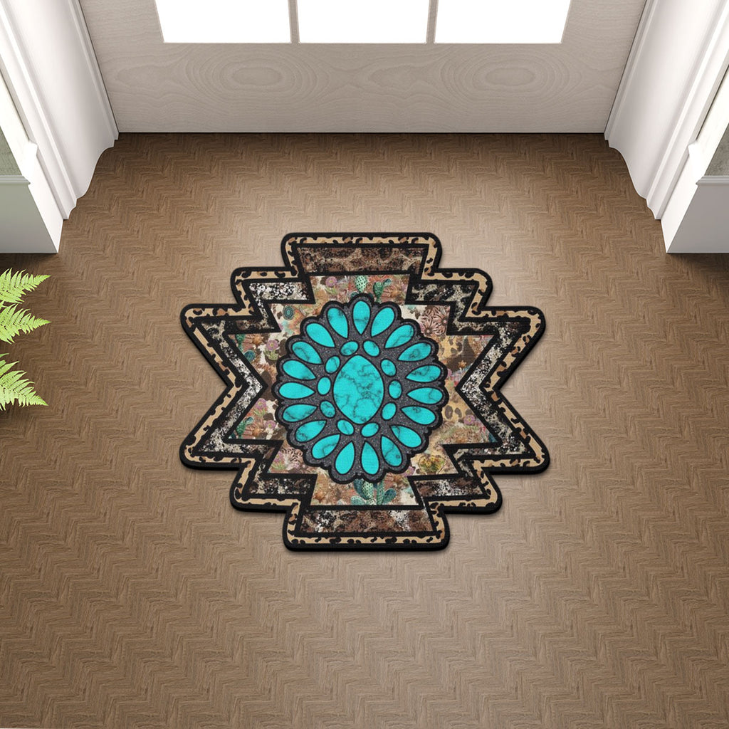 SM250509M04 Turquoise Aztec Native American Shaped Mat