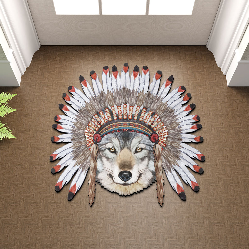 SM250509M06 Wolf Chief Native American Shaped Mat