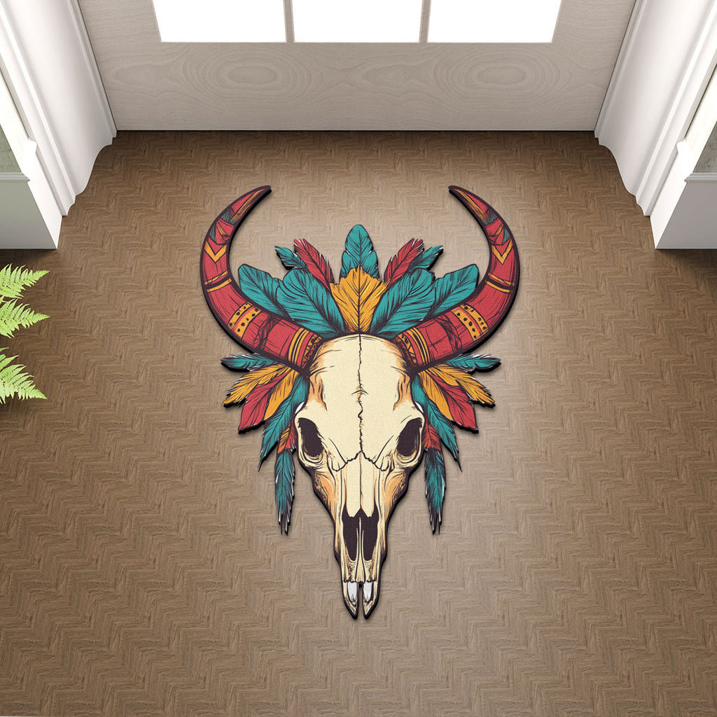 SM250509M07 Bison Skull Native American Shaped Mat