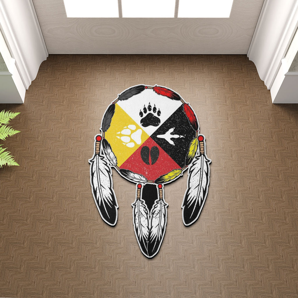 SM250512M08 Medicine Wheel Spirit Animal Paws Native American Shaped Mat