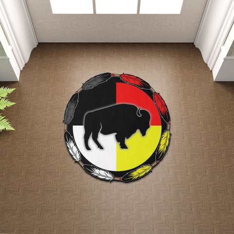 SM250512M09 Medicine Wheel Bison Native American Shaped Mat