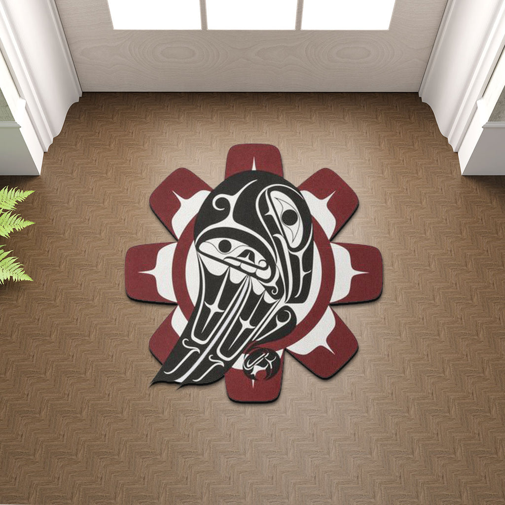 SM250512M11 Northwest Coast Raven and Sun Native American Shaped Mat