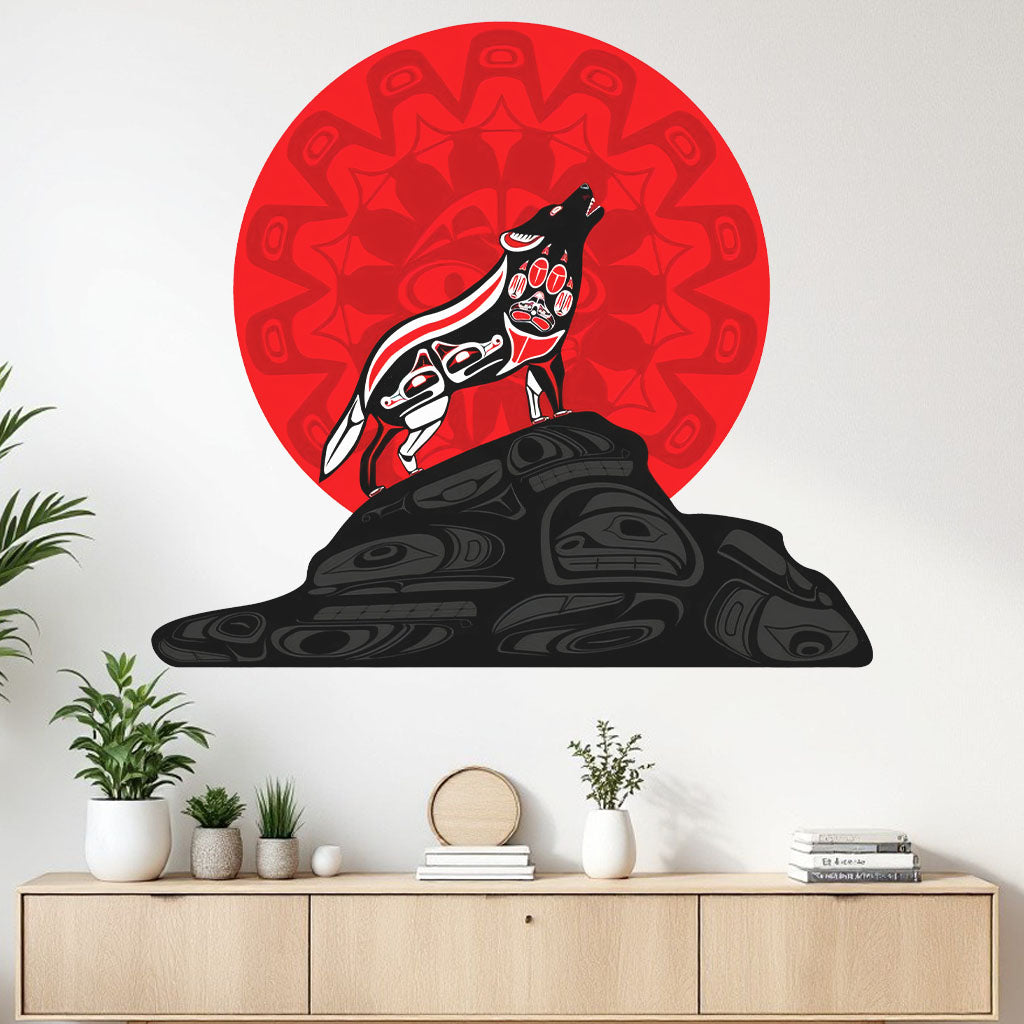 SM250512M22 Wolf Howling Native American Wall Sticker