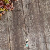 Western Turquoise Bar Pendant Necklace with Owl Charm
