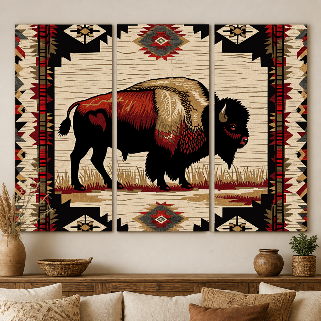 Sacred Buffalo Pattern Canvas Wall Art 3PCS No Frame GB-NAT00902