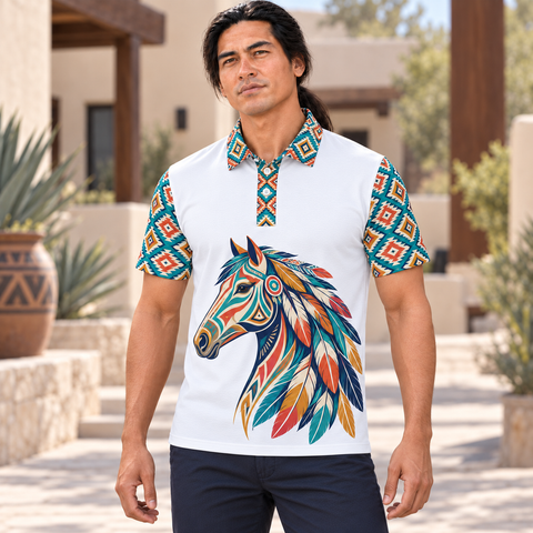 Sacred Feather Horse Native American-Inspired Polo T-Shirt 3D PLm041
