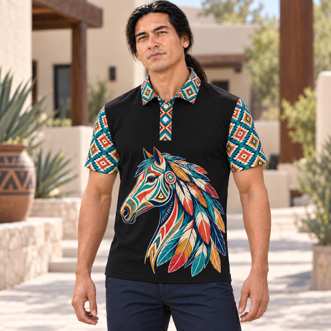 Sacred Feather Horse Native American-Inspired Polo T-Shirt 3D PLm042