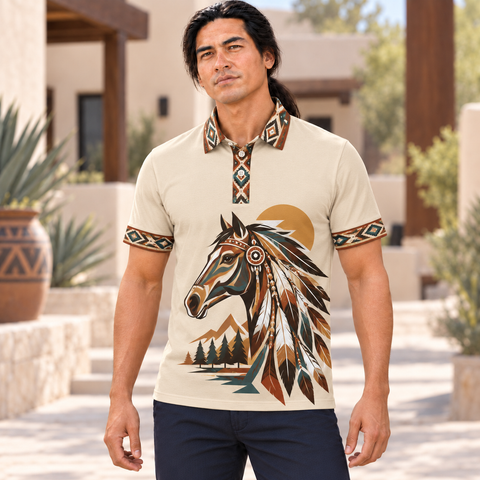 Sacred Feather Horse Native American-Inspired Polo T-Shirt 3D PLm043