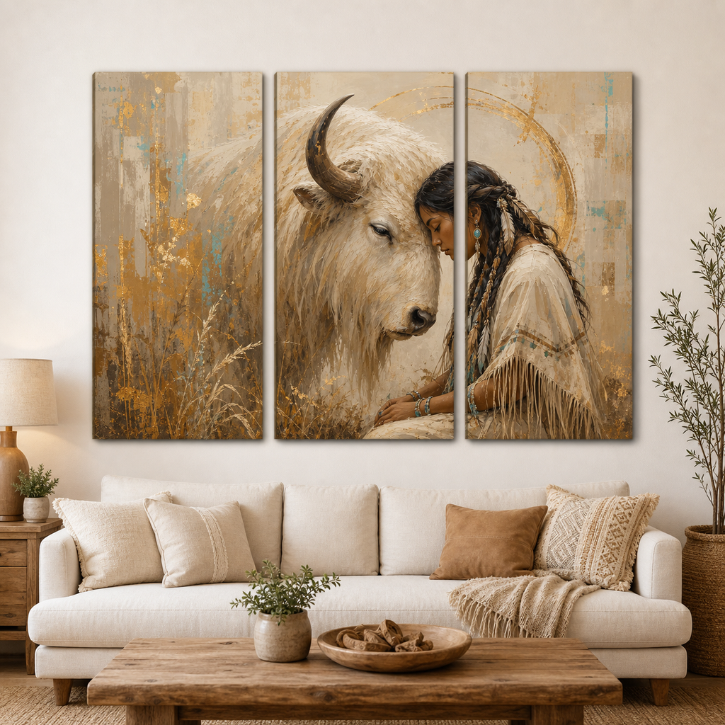 Sacred White Buffalo Canvas Wall Art 3PCS No Frame CVm13