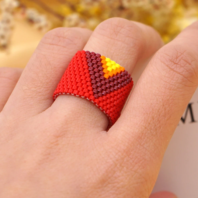 Seed Bead Band Geometric Woven Native Style Finger Rings for Women