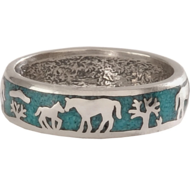 Vintage Ethnic Style Rings for Women Ancient Silver Color Blue Drip Animal Horse