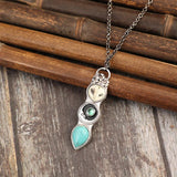 Western Turquoise Bar Pendant Necklace with Owl Charm