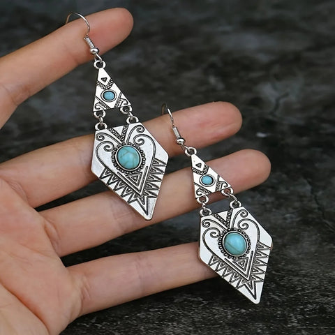 Vintage Boho Geometric Turquoise Earrings – Boho Retro Style