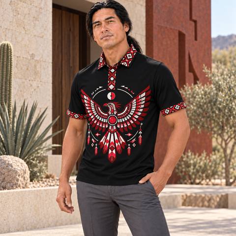 Sky Thunderbird Black Native American-Inspired Polo T-Shirt 3D PLm039