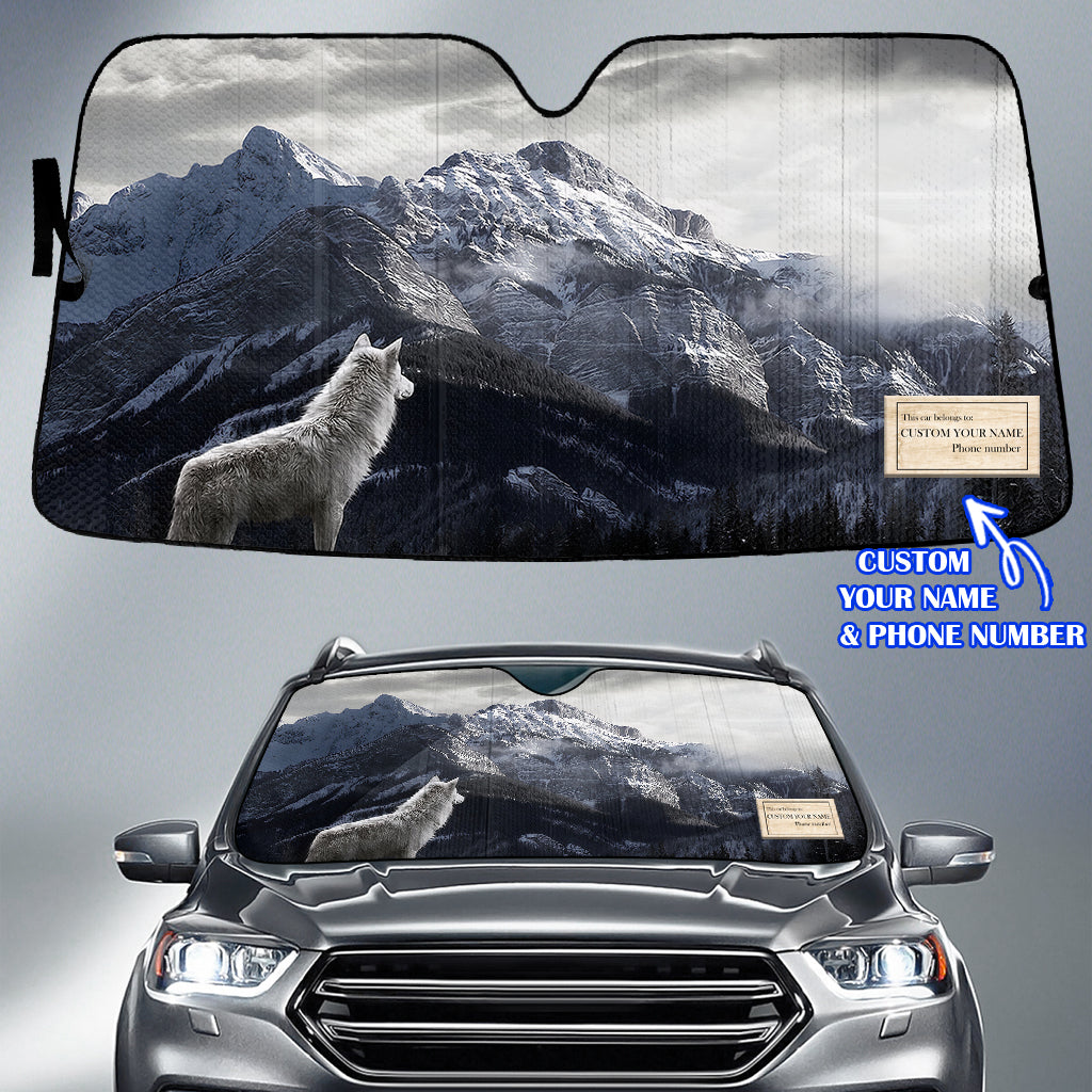 Snow Mountain Wolf Custom Name Native American Auto Sun Shade