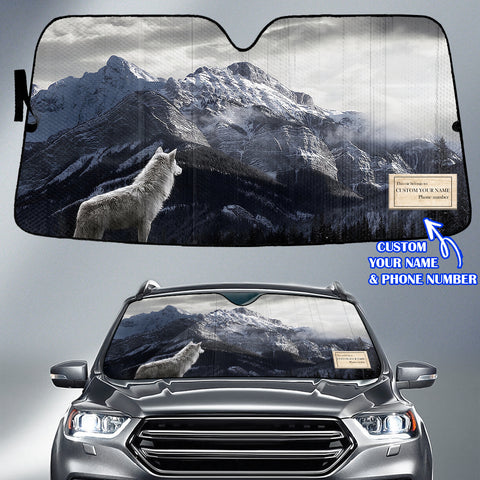 Snow Mountain Wolf Custom Name Native American Auto Sun Shade