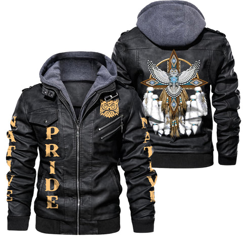 Snow Owl 2D Zip Leather Jacket with Hood