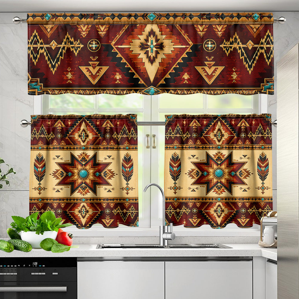 Southwest Native American Curtain Valance and Kitchen Tiers Set DS260714M03