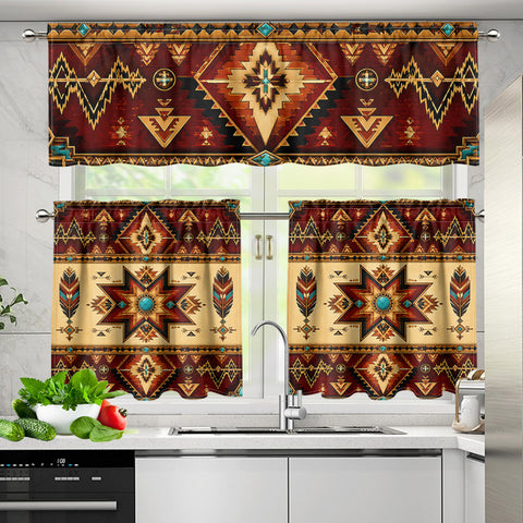 Southwest Native American Curtain Valance and Kitchen Tiers Set DS260714M03