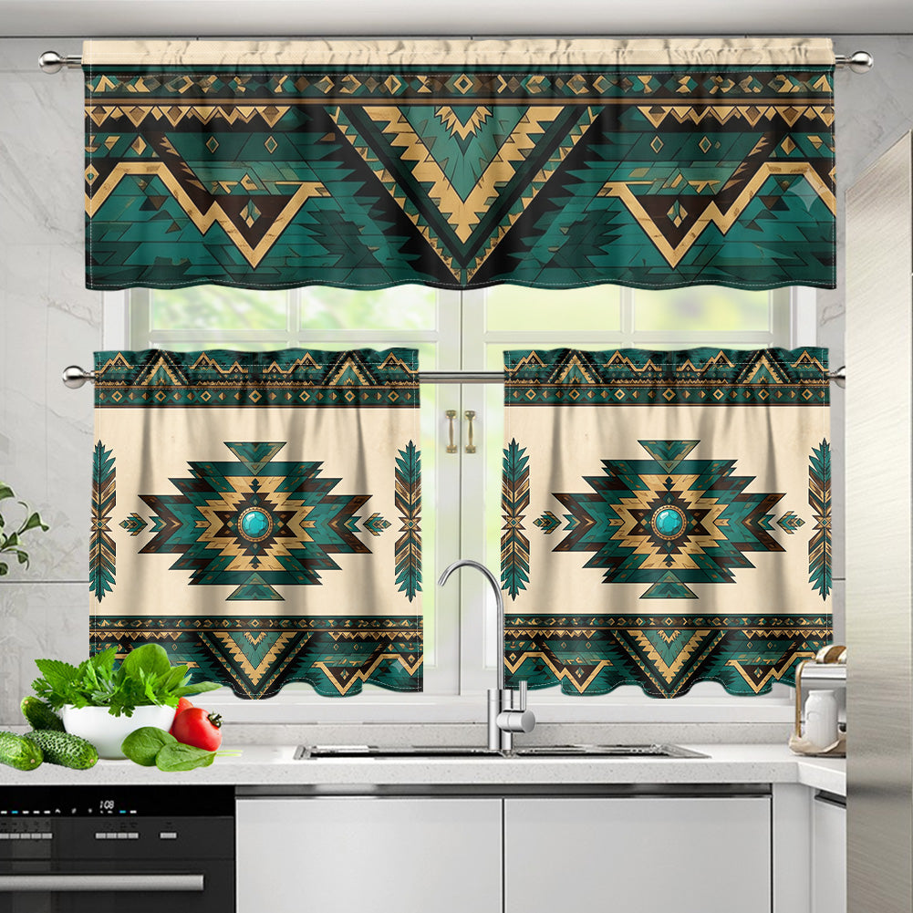 Southwest Native American Curtain Valance and Kitchen Tiers Set DS260715M02