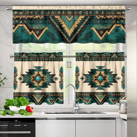 Southwest Native American Curtain Valance and Kitchen Tiers Set DS260715M02