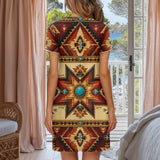 Southwest Symbol Native American Short Sleeve Button Nightdress DS260714M03