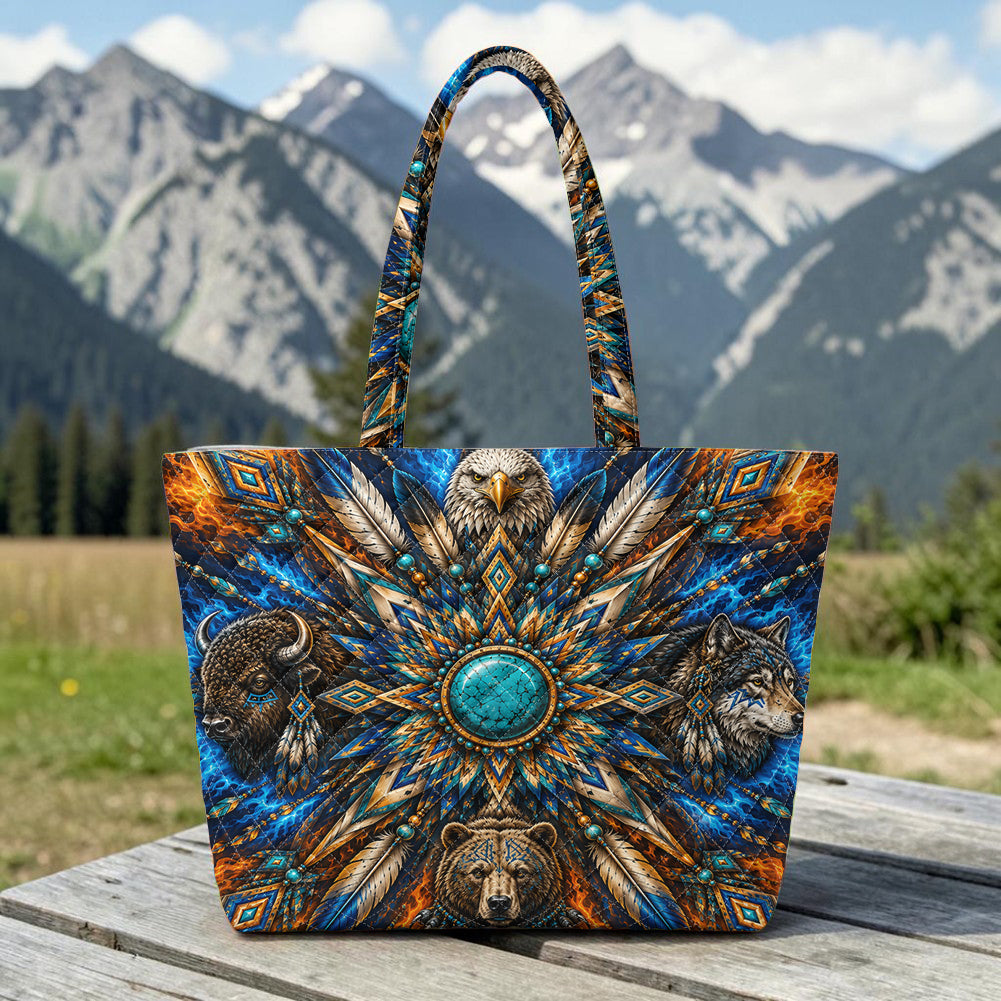 Spirit Animals Native American Quilted Shoulder Tote Bag DS260724M03