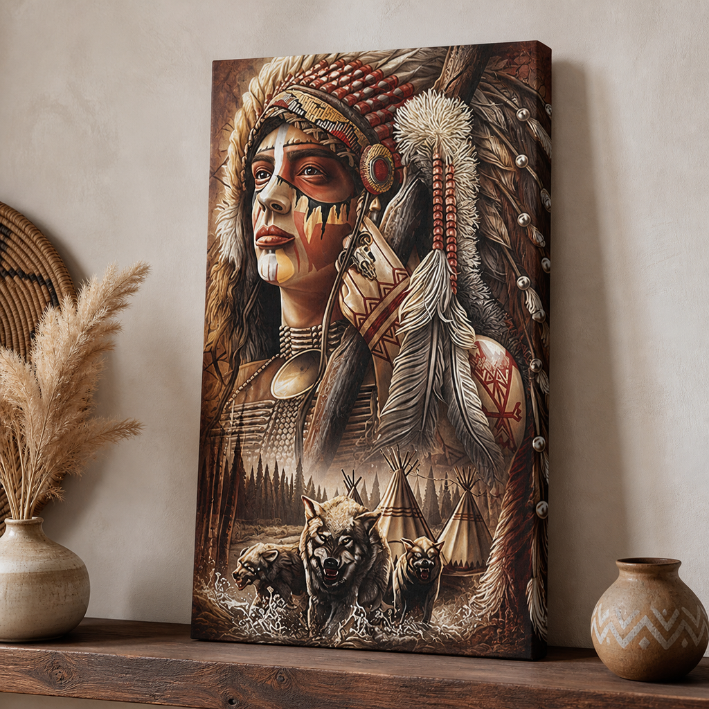 Spirit Wolf Chief Native American Canvas Wall CVm04