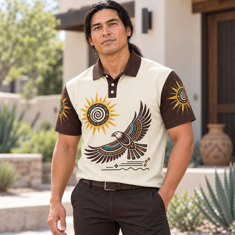 Sun and Soaring Eagle Art Native American-Inspired Polo T-Shirt 3D PLm010