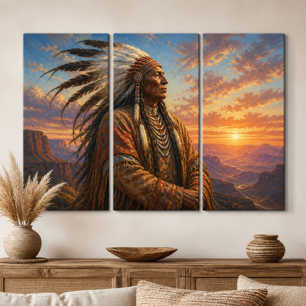Sunset Chief Spirit Canvas Wall Art 3PCS No Frame CVm18