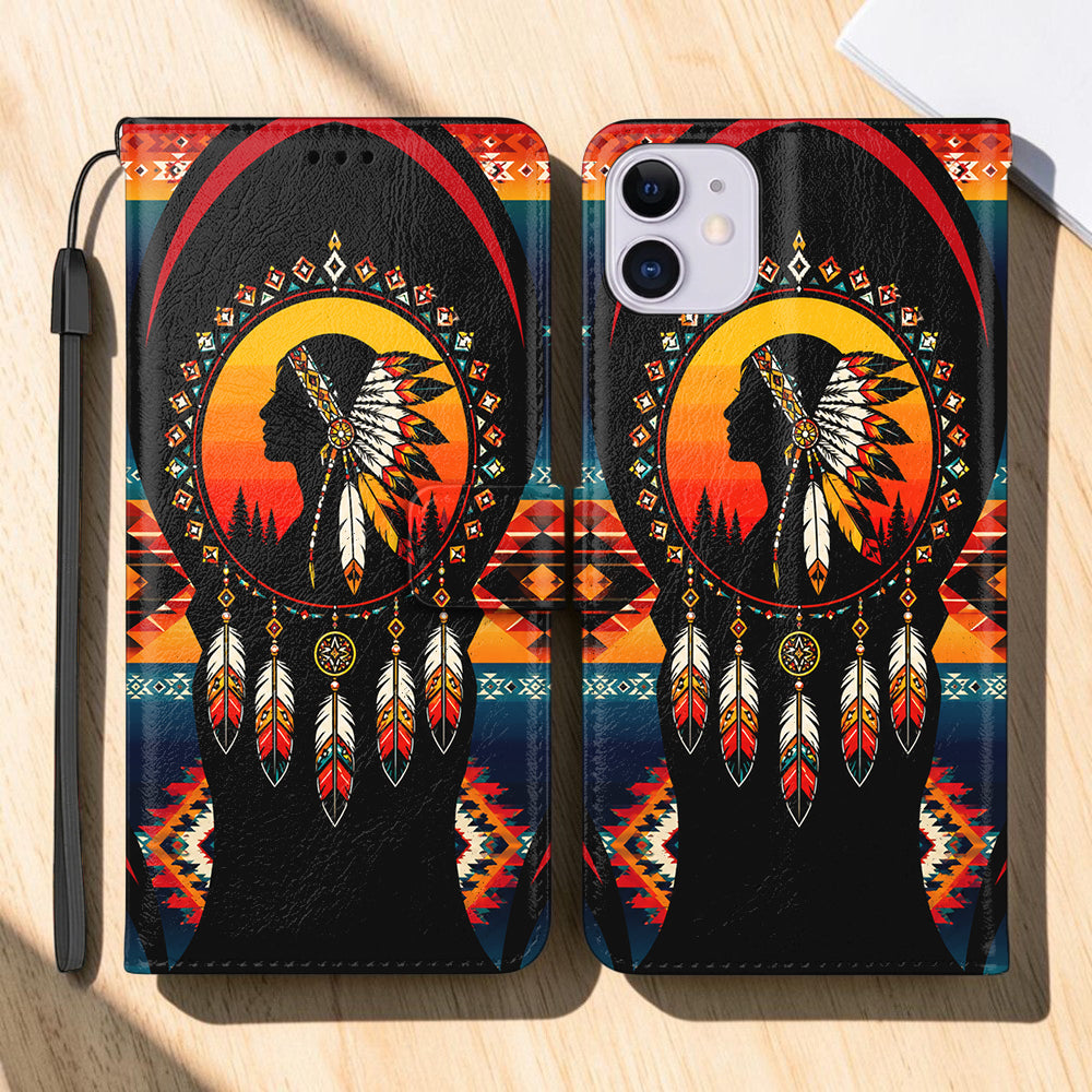 Sunset Dreamcatcher Native American-Inspired Leather Wallet Phone Case DS260731M05