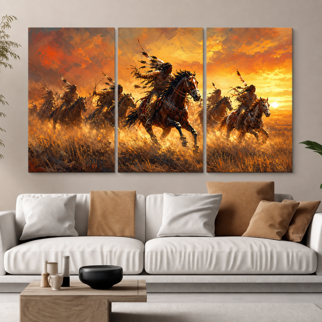 Sunset Horse Warriors Canvas Wall Art 3PCS No Frame CVm05