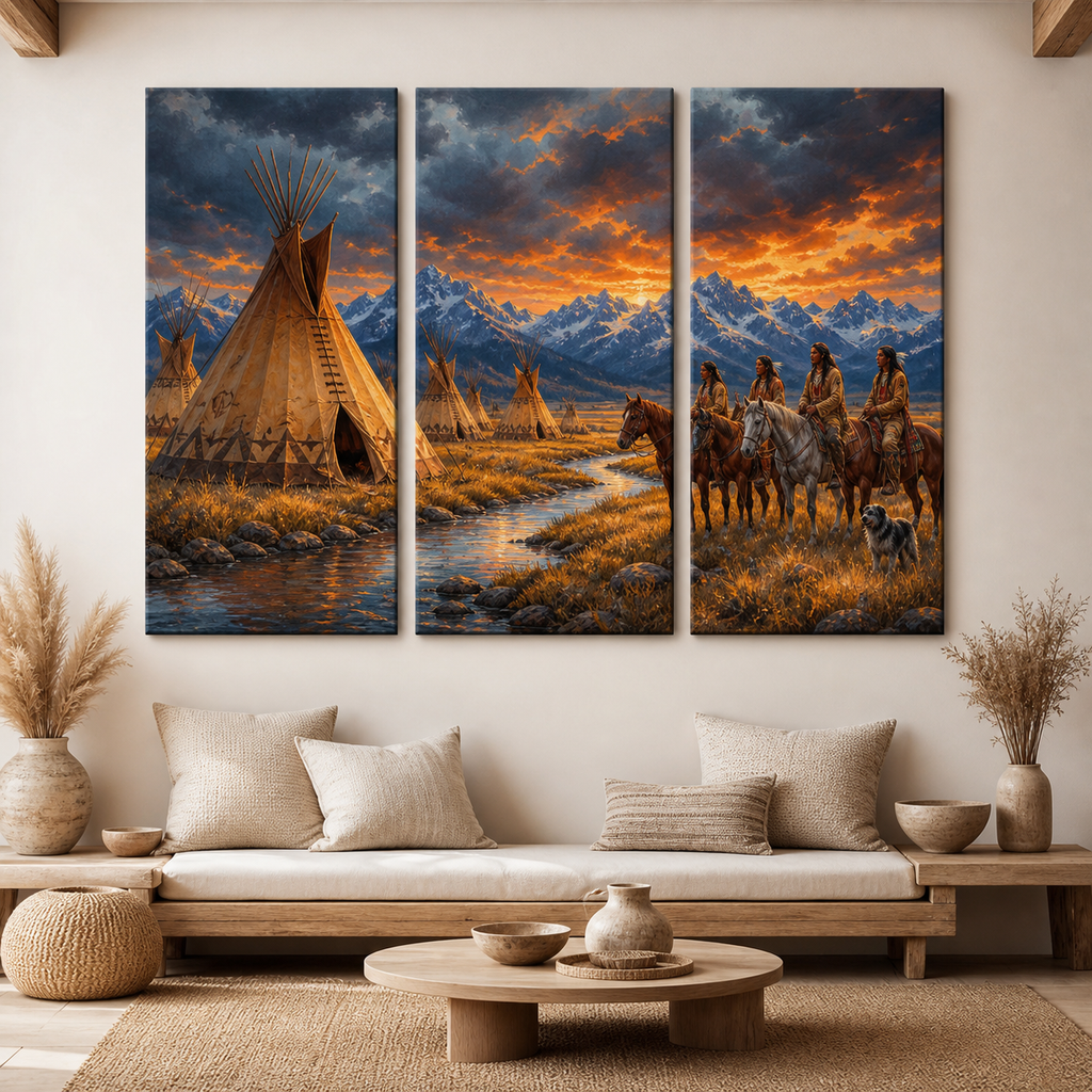 Sunset Teepee Journey Canvas Wall Art 3PCS No Frame CVm10