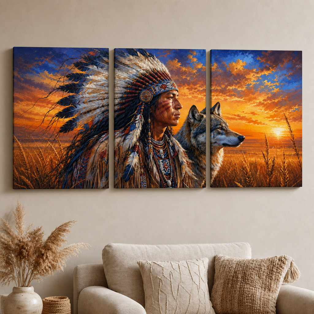Sunset Wolf Guardian Canvas Wall Art 3PCS No Frame CVm25