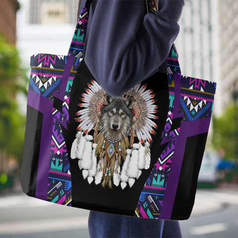 TB250305M03 Chief Wolf Native American All-over Print Large Tote Bag