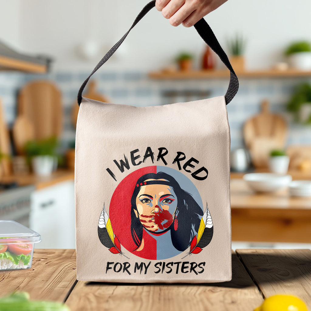 TS0056 I Wear Red For My Sisters Native American Canvas Lunch Bag