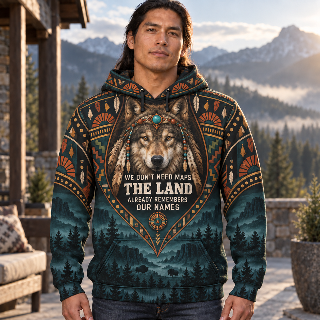 The Land Remembers Wolf Spirit Native American-Inspired 3D Hoodie HD3dm014