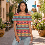 Thunderbird Native American Women's Loose V-neck Short Sleeve T-shirt GB-NAT00029
