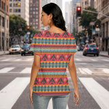 Thunderbird Native American Women's Loose V-neck Short Sleeve T-shirt GB-NAT00029