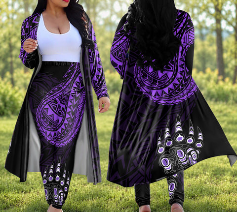 Tribal Bear Claw Native American-Inspired Cardigan Coat Long Pant Set DS250807M01v36